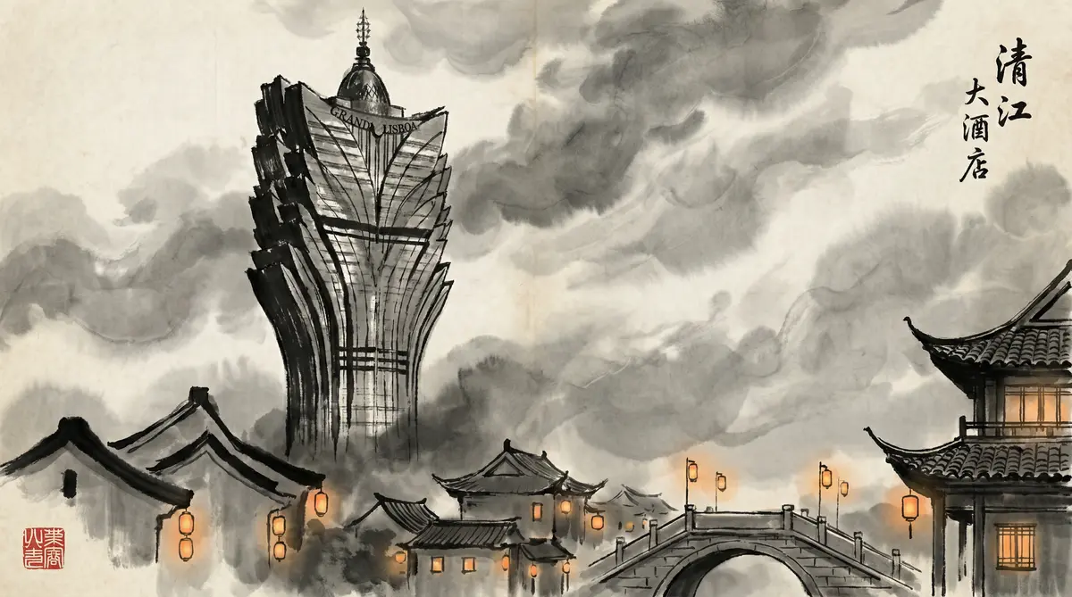 澳门新葡京澳门新葡京酒店水墨画全景