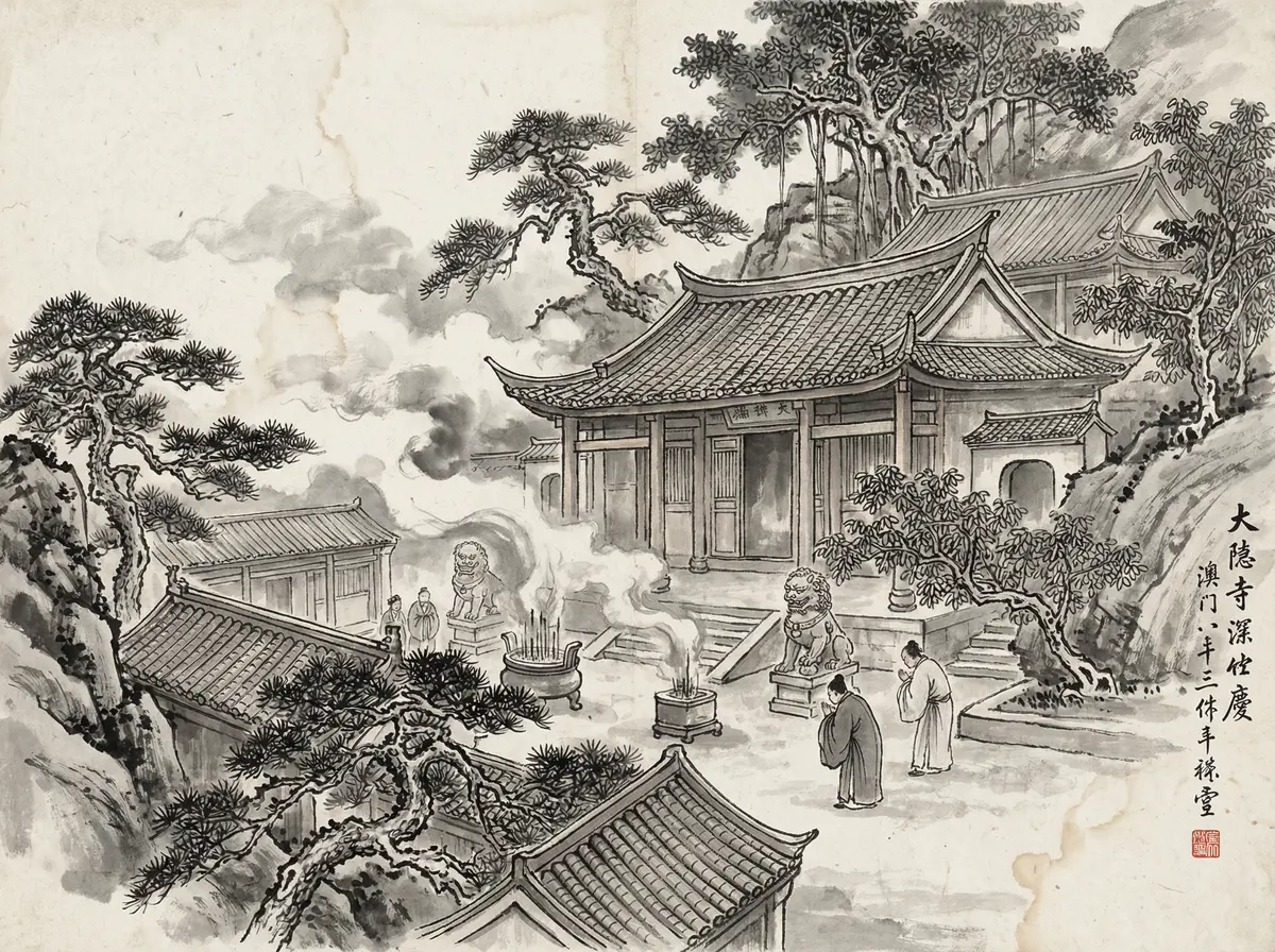 澳门新葡京推荐澳门妈阁庙水墨画风格